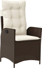 vidaXL Scaun de grădină rabatabil cu perne, maro, poliratan