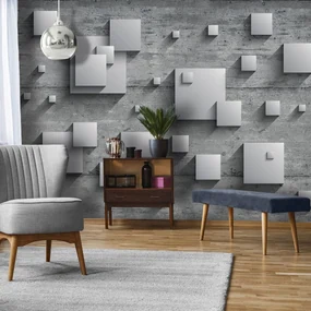 Fototapet - Pătrate gri pe scănduri din lemn (152,5x104 cm), în 8 de alte dimensiuni noi