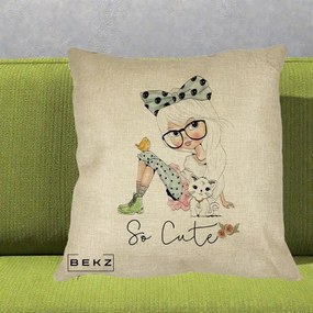Perna Decorativa So Cute Fata Fashion, 40x40 cm, Crem, Husa Detasabila, Perna Inclusa, BEKZ®