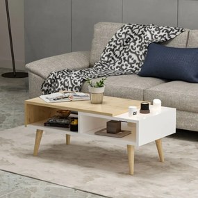 Masa cafea cu depozitare Mely Homs 90x45 cm stejar-alb