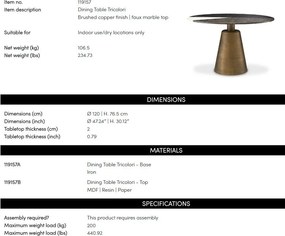 Masa Rotunda LUX din Otel, Marmura Artificiala, Tricolori 120cm
