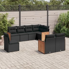 3260242 vidaXL Set mobilier de grădină cu perne, 8 piese, negru, poliratan