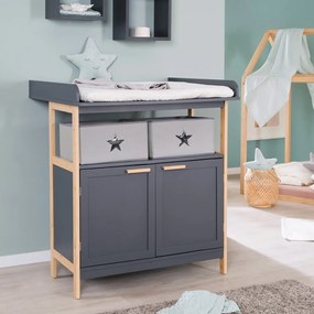 Comodă de copii gri antracit joasă cu masă de schimbat 87x75 cm Berlin – Roba