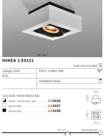 Spot aplicat directionabil de tavan/plafon NIKEA 1 ES111 alb/negru