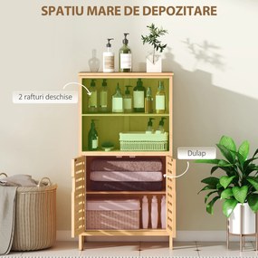 kleankin Mobile Bagno in Bambù, Mobiletto Bagno Salvaspazio con 2 Ante a Persiana e Ripiani Aperti, Armadietto da Terra per Sala da Pranzo, Salotto, Soggiorno, Cucina, 50x29x92 cm, Color Legno | Aosom Romania