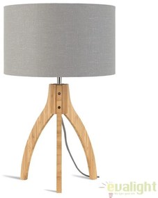 Lampa de masa cu trepied, realizata din materiale naturale, durabile si ecologice, Annapurna gri deschis