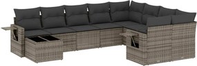 vidaXL Set mobilier de grădină cu perne, 10 piese, gri, poliratan