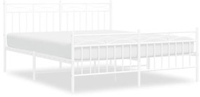 373760 vidaXL Cadru de pat metalic cu tăblie, alb, 150x200 cm