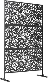 Outsunny Panou paravan decorativ exterior Claustra decorativă grădină 3 panouri cu model floral Oțel 122 x 45 x 198 cm Negru | Aosom Romania