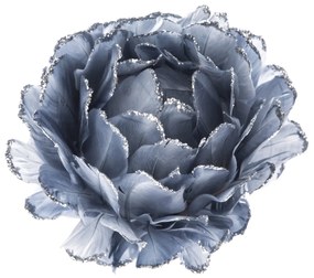 Ornament de Crăciun Floare gri și albastră 10 cm,pene, cu scrunchie