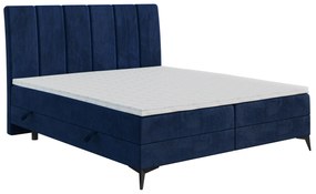 Pat matrimonial Boxspring 160 cm Axel (Albastru închis) (cu saltea și sp. depozitare). 1043347