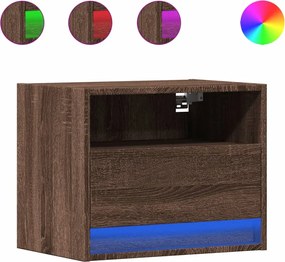 vidaXL Noptieră montată pe perete cu lumini LED, stejar maro