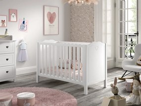 Pătuț Bebeluși AMORI, 60x120 cm, Alb (Pin Masiv și MDF), Design Romantic – Vipack