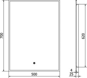 Mexen Erma oglindă de baie iluminată 50 x 70 cm, LED 6000K, anti-abur, ramă neagră - 9814-050-070-611-70
