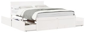3282355 vidaXL Cadru de pat cu sertare, alb, 140x190 cm, lemn masiv de pin