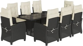 vidaXL Set mobilier de grădină cu perne, 9 piese, negru, poliratan
