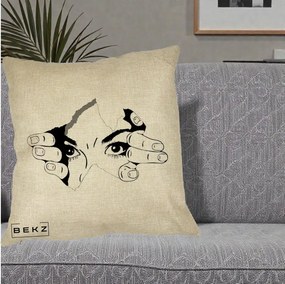 Perna Decorativa Ochi care Rup Suprafata, 40x40 cm, Crem, Husa Detasabila, Perna Inclusa, BEKZ®