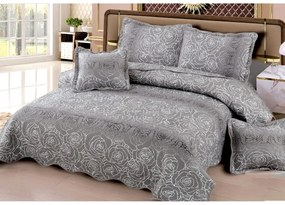 Cuvertură bumbac 100%, gri cu model ornamental, 5 piese, 230x250 cm, CB254