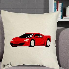 Perna Personalizata Masina Sport Rosie Grafic, 40x40 cm, Ecru, Husa Detasabila, Perna Inclusa, BEKZ®
