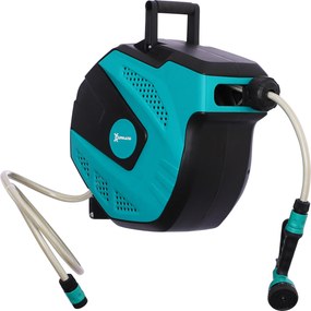 DURHAND Tambur cu Furtun de 15 m Retractabil cu 7 Moduri de Irigare și Kit de Montare, 44x22,5x41 cm, Negru | Aosom Romania