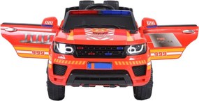 Masinuta Electrica de pompieri cu acumulator pentru copii NOVOKIDS™ Fire Squad SUV , Cu girofar fata/spate, Melodii si USB , 3-6 ani , Usi cu