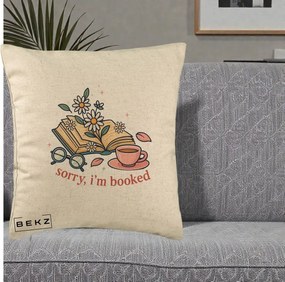 Perna Personalizata Sorry I'm Booked Carti Flori, 40x40 cm, Bej, Husa Detasabila, Perna Inclusa, BEKZ®
