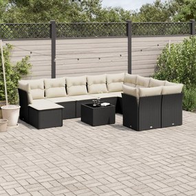 vidaXL Set canapele de grădină cu perne, 11 piese, negru, poliratan