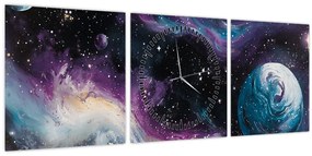 Tablou - Univers pictat (cu ceas) (90x30 cm)
