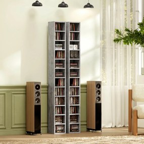 HOMCOM Raft Bibliotecă Pentru CD-uri cu 12 Polițe pentru 204 CD-uri, din MDF și PAL, 21 x 20 x 175 cm, Gri | Aosom Romania