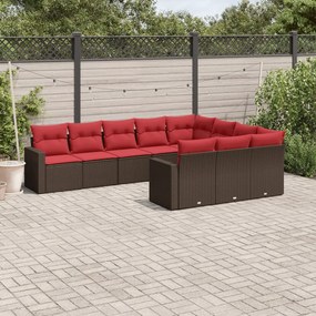 vidaXL Set canapele de grădină cu perne, 10 piese, maro, poliratan