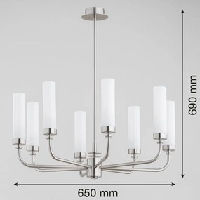 Candelabru 8 brate, otel nickel, sticla alb mat PRESTON 5083