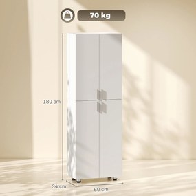 HOMCOM Dulap cu 4 Uși, 180 cm, Alb | Aosom Romania
