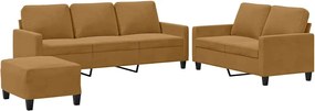 vidaXL Set de canapele cu perne, 3 piese, maro, catifea