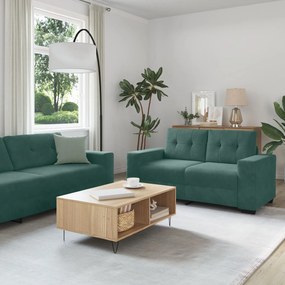 vidaXL Set canapea, 3 piese, perne verde închis, catifea