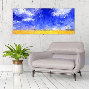 Tablou - Pictură în ulei, câmp auriu (120x50 cm)