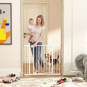 PawHut Poartă de Siguranță pentru Copii și Animale, Extensibilă 96-103 cm, Înălțime 76 cm, Poartă pentru Câini, Scări și Uși, Închidere Automată, Montaj prin Presiune, Deschidere în Ambele Direcții, Alb | Aosom Romania