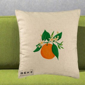 Perna Decorativa Portocala in Floare, 40x40 cm, Bej, Husa Detasabila, Perna Inclusa, BEKZ®