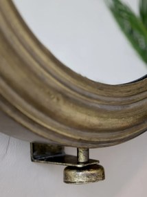 Oglindă decorativă rotundă, din alamă antichizată, H35/L42/W9 cm