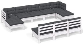 3097116 vidaXL Set mobilier de grădină cu perne, 10 piese, alb, lemn de pin