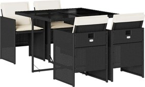 vidaXL Set mobilier de grădină cu perne, 5 piese, negru, poliratan