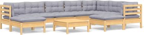 vidaXL Set mobilier grădină cu perne, 10 piese, gri, lemn masiv pin