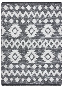 Covor ECO SISAL BOHO MOROC Etno Zig zag 22319 franjuri - două niveluri de lână gri / cremă, covor reciclat