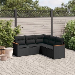 3225957 vidaXL Set mobilier de grădină cu perne, 5 piese, negru, poliratan