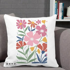 Perna Decorativa Flori Grafice Roz si Terracotta, 40x40 cm, Alba Mata, Husa Detasabila, Perna Inclusa, BEKZ®