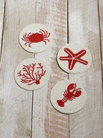 Set 4 suporturi pentru pahare, din margele, Sea