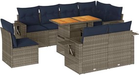 vidaXL Set canapele de grădină, 9 piese, cu perne, gri, poliratan