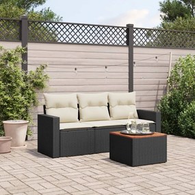 3256322 vidaXL Set mobilier de grădină cu perne, 4 piese, negru, poliratan