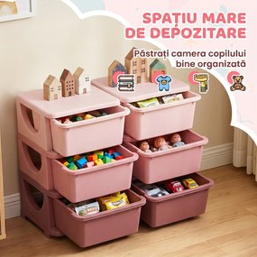 HOMCOM Comodă 6 Sertare pentru Copii cu Margini Rotunjite din PP Roz | Aosom Romania