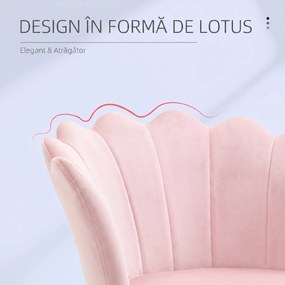 HOMCOM Scaun Imbottit Tip Scoică din Catifea, Scaunel Vintage cu Picioare Aurite, Scaun de Machiaj pentru Cameră și Sufragerie, Roz | Aosom Romania