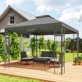 Outsunny Pavilion de grădină 3x3 m, Design cu acoperiș în două trepte, Protecție UV30+, Rezistent la UV, Protecție solară, Cadru metalic, Gri închis | Aosom Romania